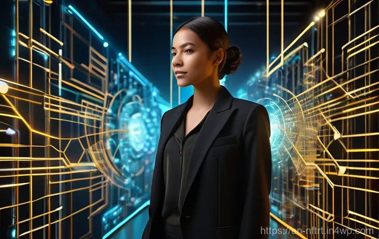 NFT 아트의 수익화 전략 - **Digital Identity & Community Engagement:**
    "A vibrant, eye-level shot of a modern, androgynous...