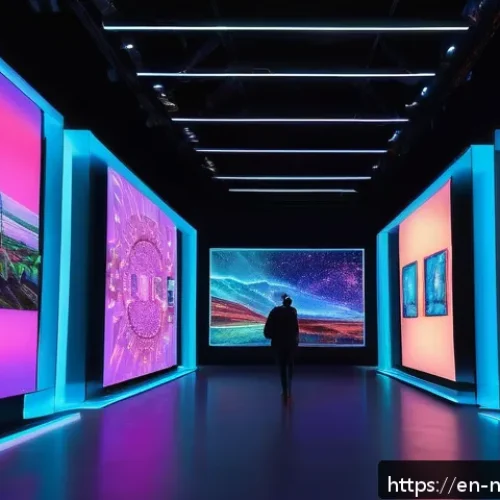 NFT 아트의 동향과 미래 예측 - A futuristic digital art gallery featuring interactive NFT displays with vibrant animations and dyna...