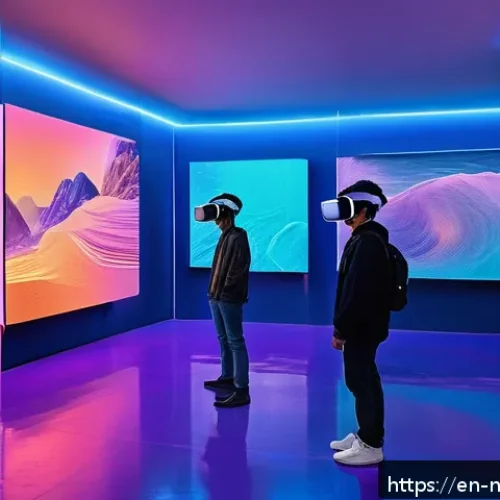 NFT 아트 전시회와 이벤트 소개 - A futuristic virtual reality art gallery interior, featuring immersive digital sculptures and intera...